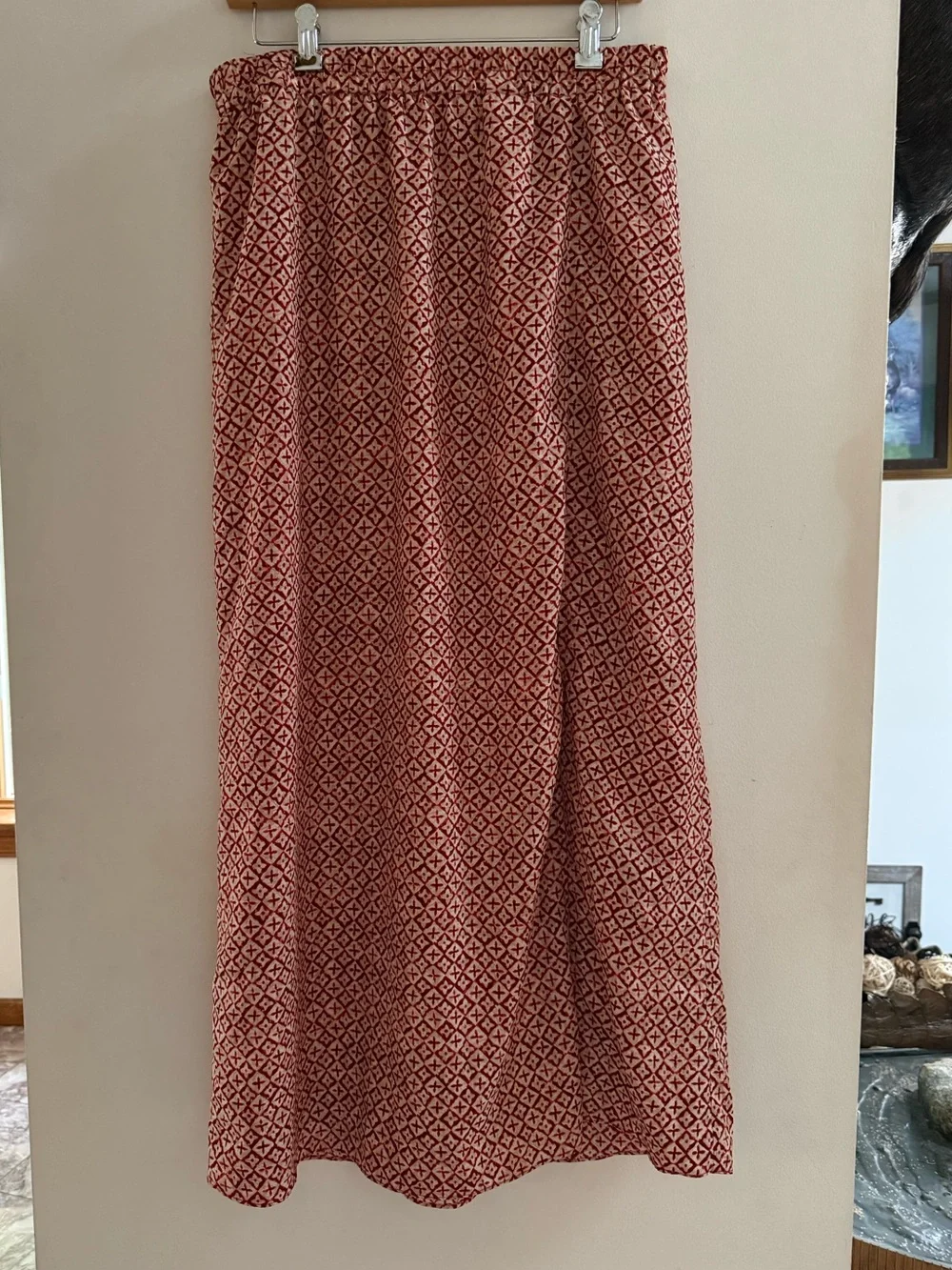 Michael Kors Red & Cream Geometric Print Maxi Skirt Medium Boho Elastic Waist